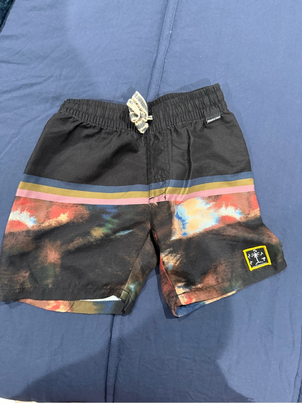 Munster Black Multicolor Tie-Dye Stripe Kids Swim Shorts